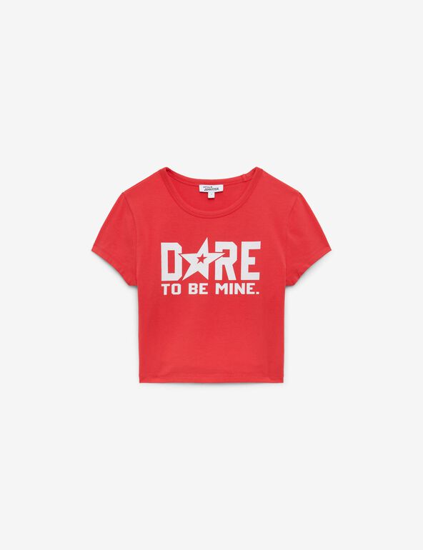 T-shirt court rouge vif imprimé : dare to be mine! ado