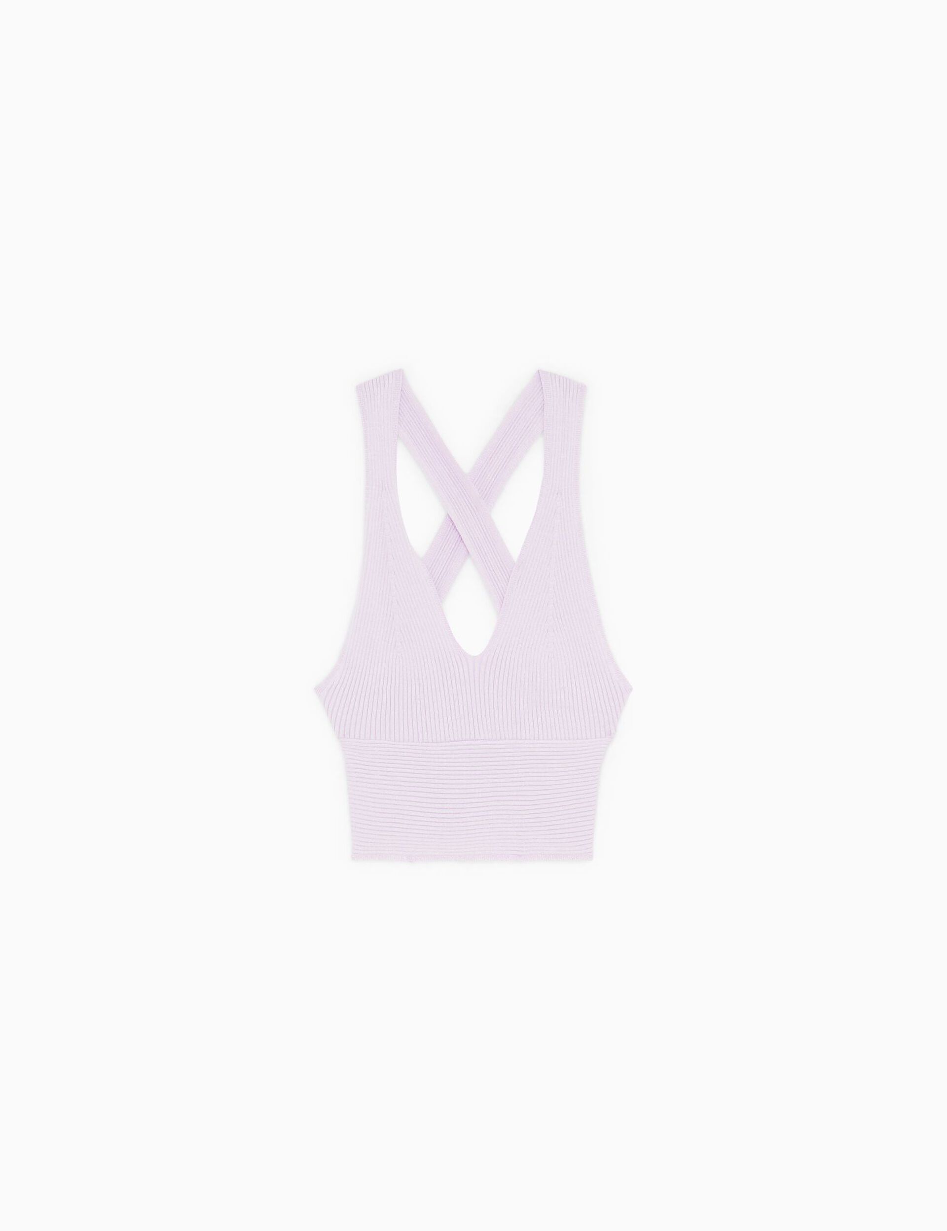Top court dos nu avec bretelles croisées violet clair