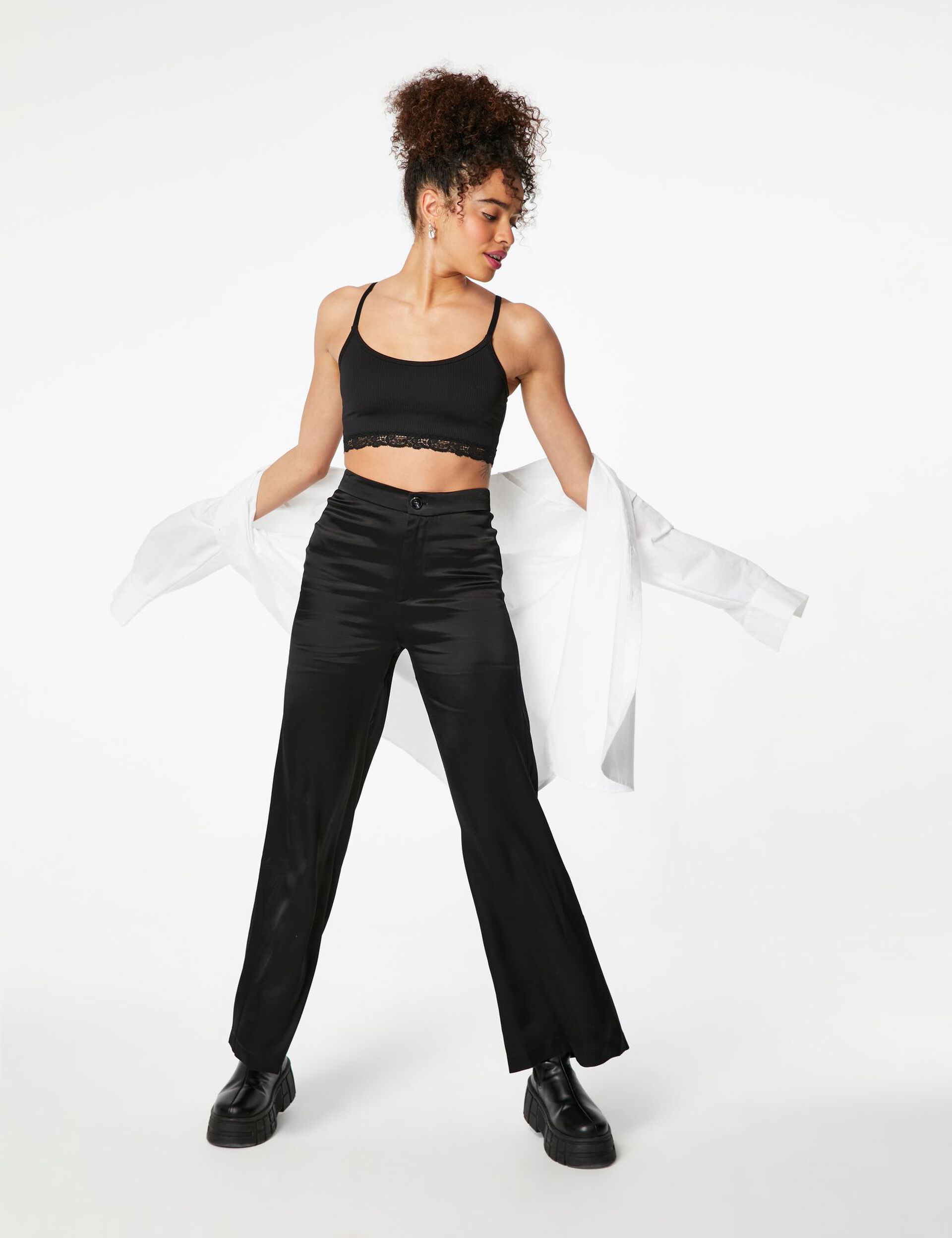 Loose-fit satin-look trousers