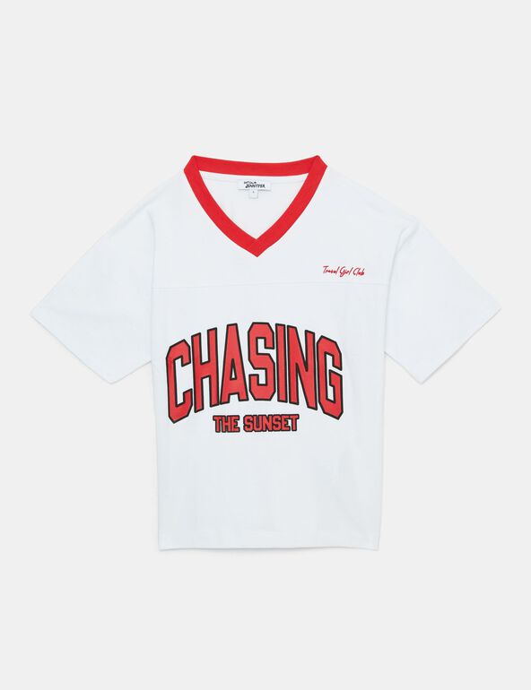 T-shirt à message : chasing the sunset blanc ado