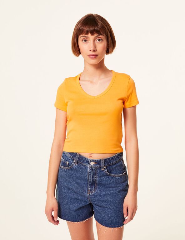 Tee-shirt orange col V teen