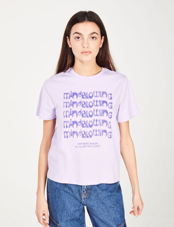 T-shirt violet imprimé : mind blowing ado