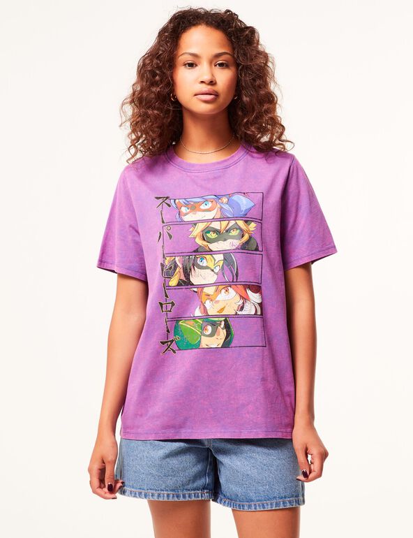 Tee-shirt violet imprimé personnages Miraculous x DCM Jennyfer