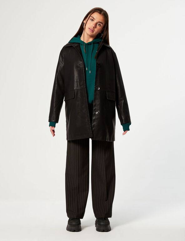 Imitation-leather mid-length coat woman