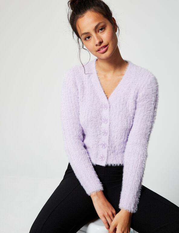 Cropped mohair-effect cardigan teen