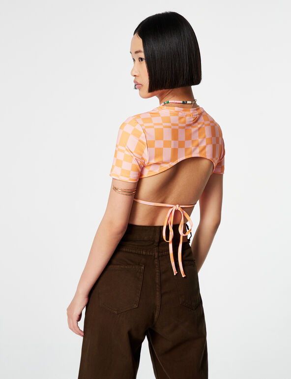 Cropped print top with cutaway detail