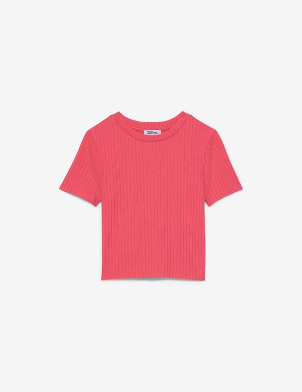 T-shirt côtelé rose ado