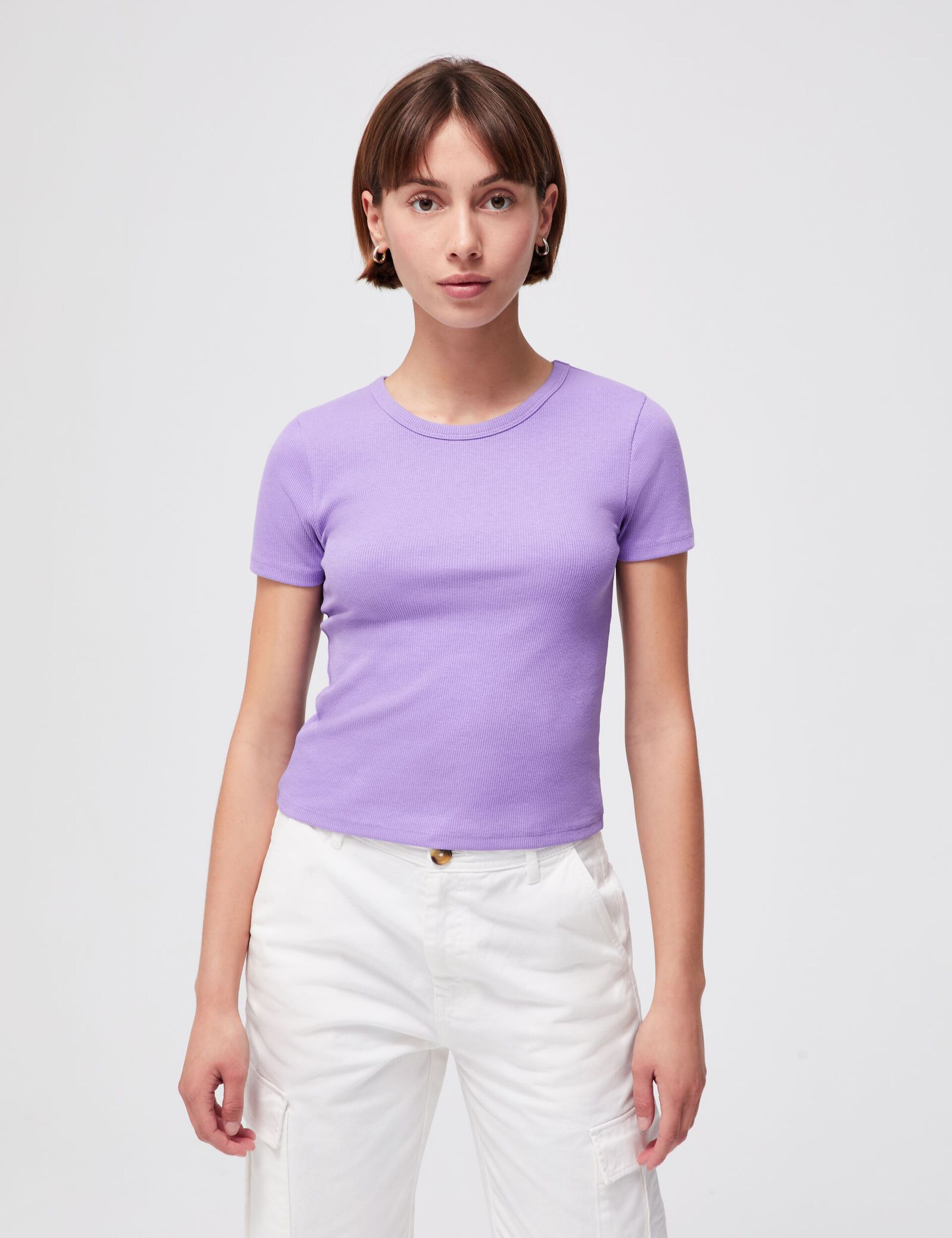 Tee-shirt côtelé basic violet