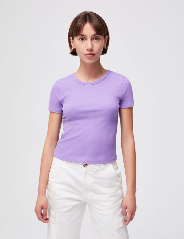 Tee-shirt côtelé basic violet teen