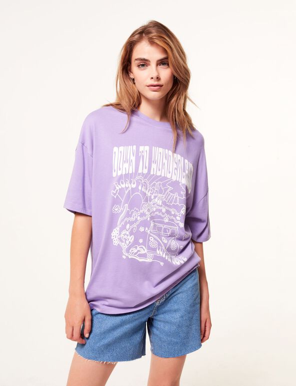 Tee-shirt oversize à message violet teen