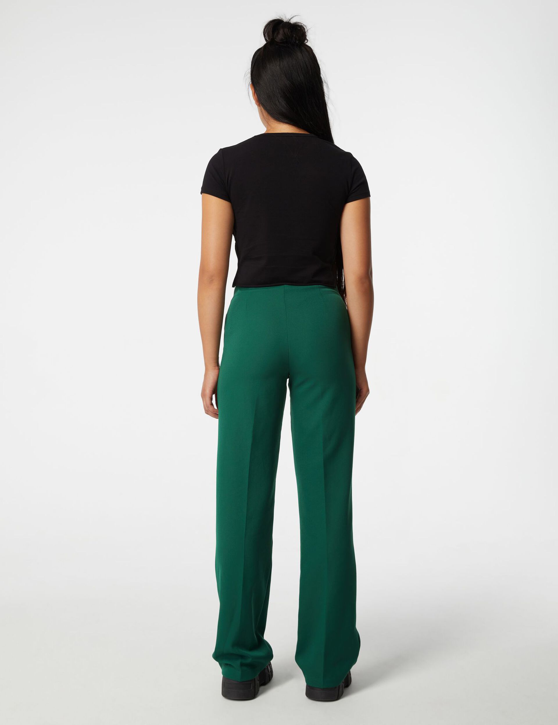 Pantalon tailleur avec plis vert foncé