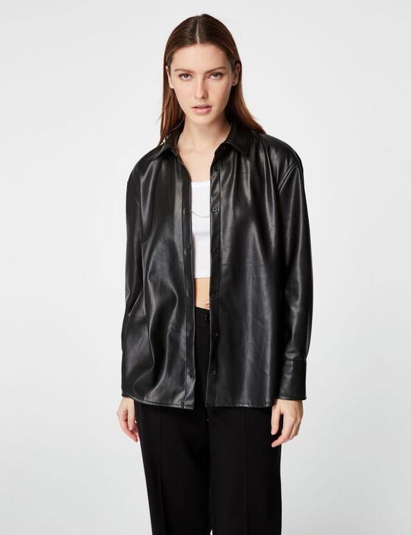 Oversized faux leather shirt girl