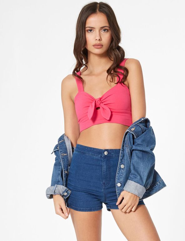 Pink crop top with knot detail teen