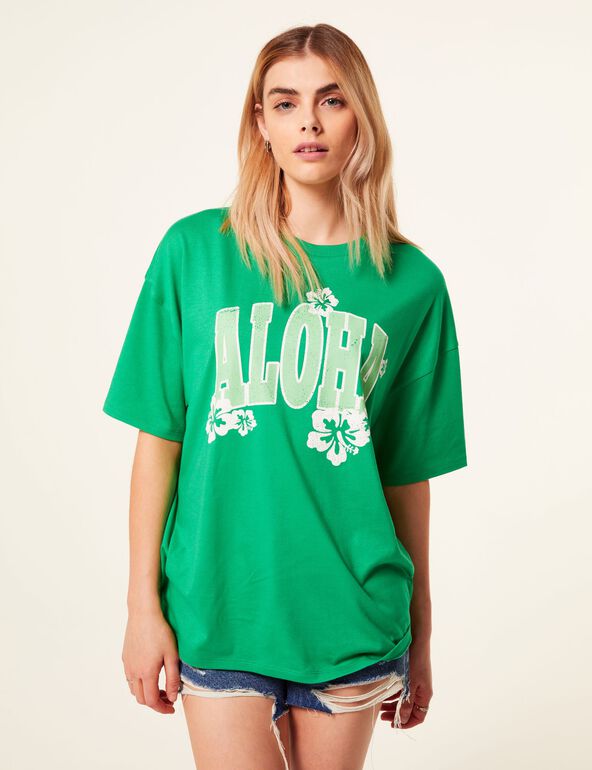 Tee-shirt oversize à message vert vif girl