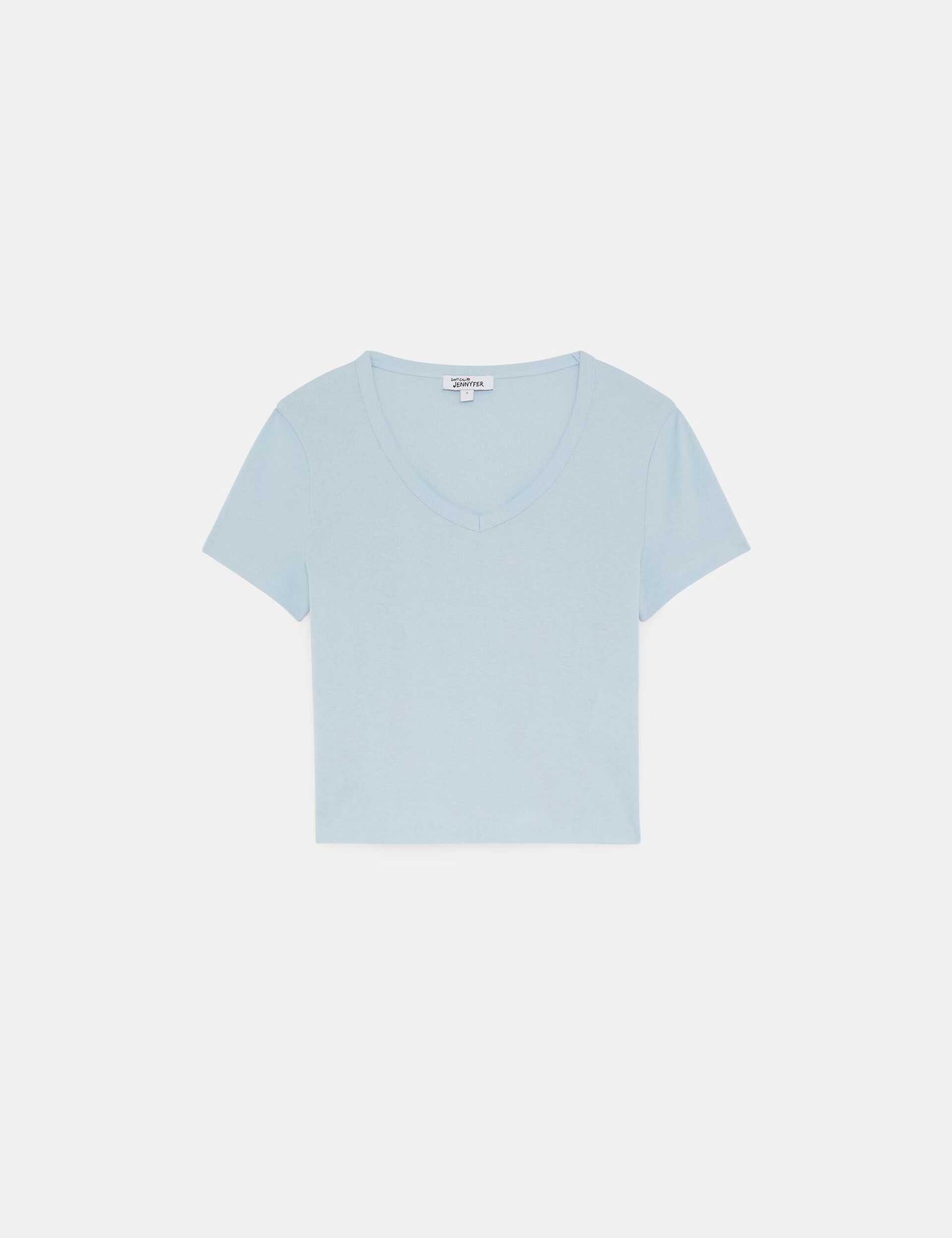 Tee-shirt bleu ciel col V