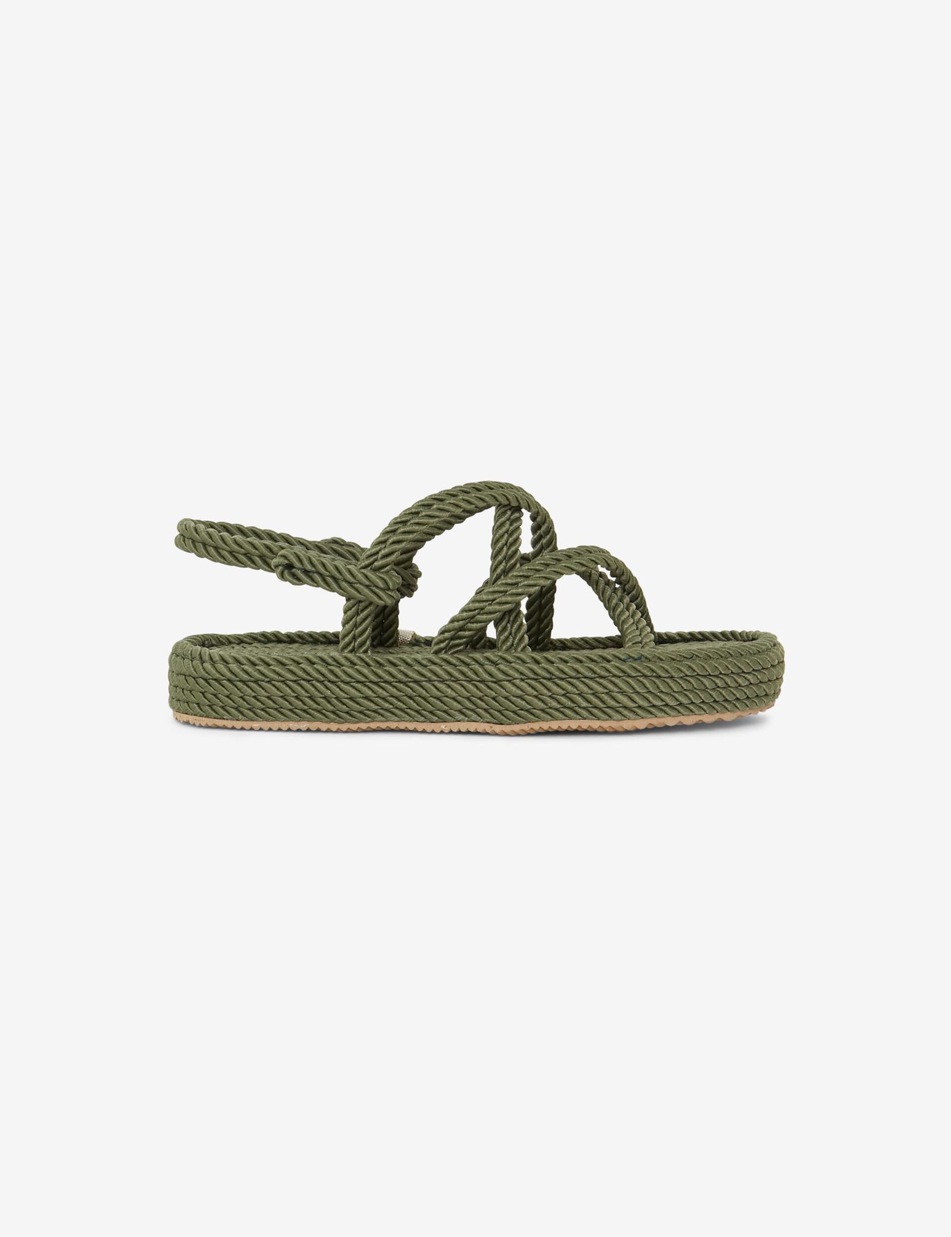 Sandales à semelles épaisses en corde tressée vert kaki