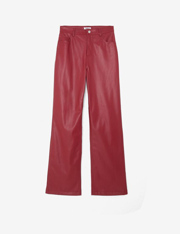 Pantalon enduit coupe droite rouge
