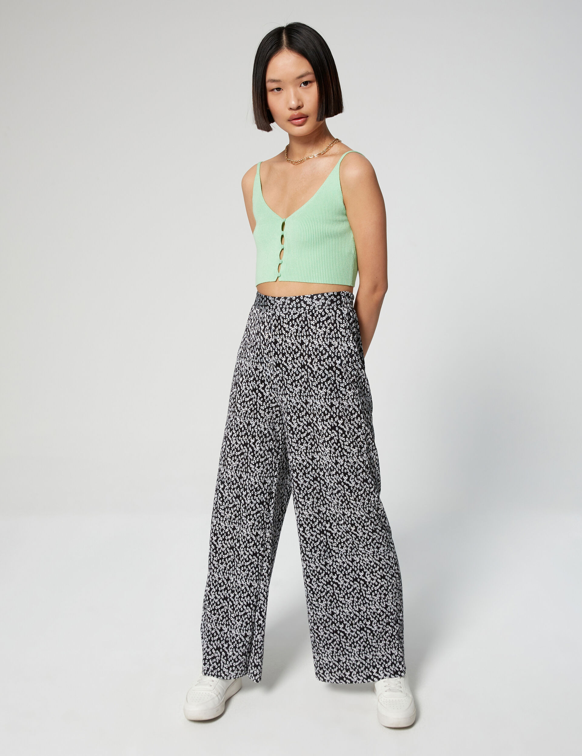 Printed pleated trousers