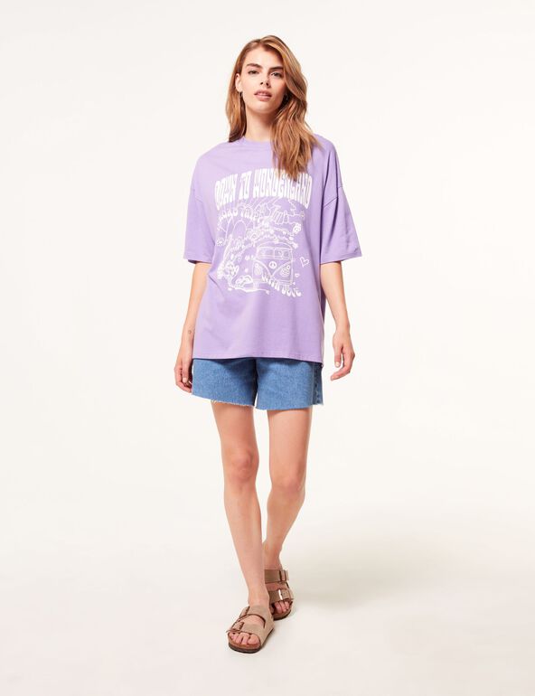 Tee-shirt oversize à message violet femme