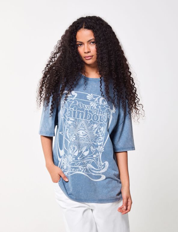 T-shirt oversize à motifs bleu teen