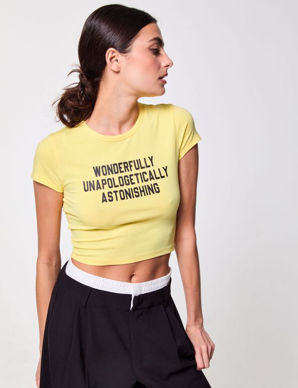 T-shirt court jaune à message fille