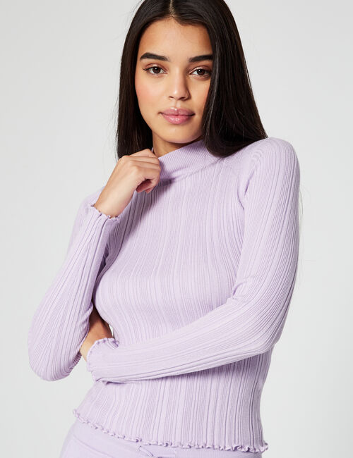 High-necked ribbed jumper