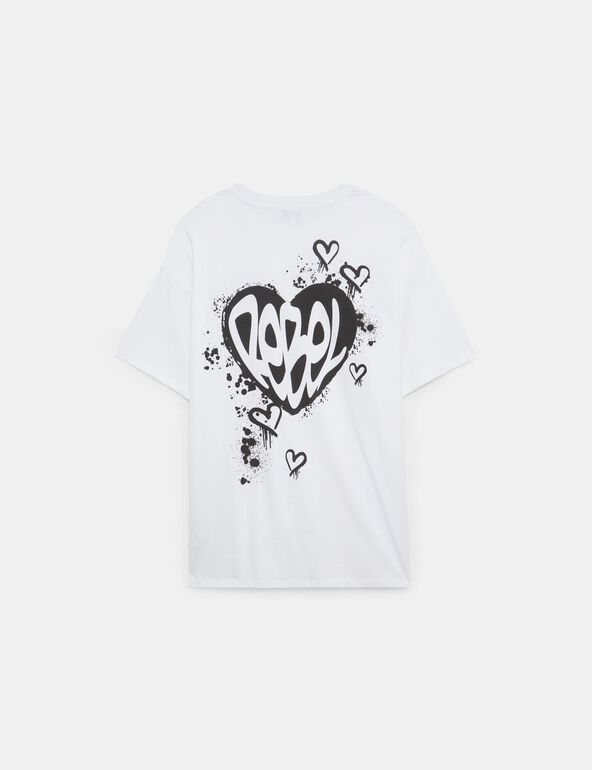 T-shirt oversize blanc imprimé : Rebel fille