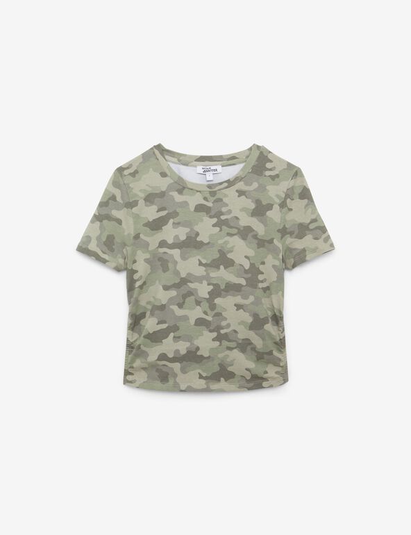 T-shirt court imprimé camouflage beige moyen ado