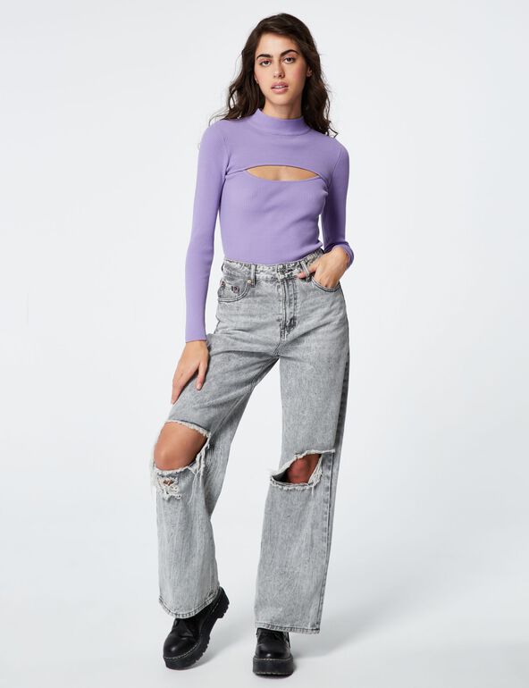 Ribbed jumper with cutout