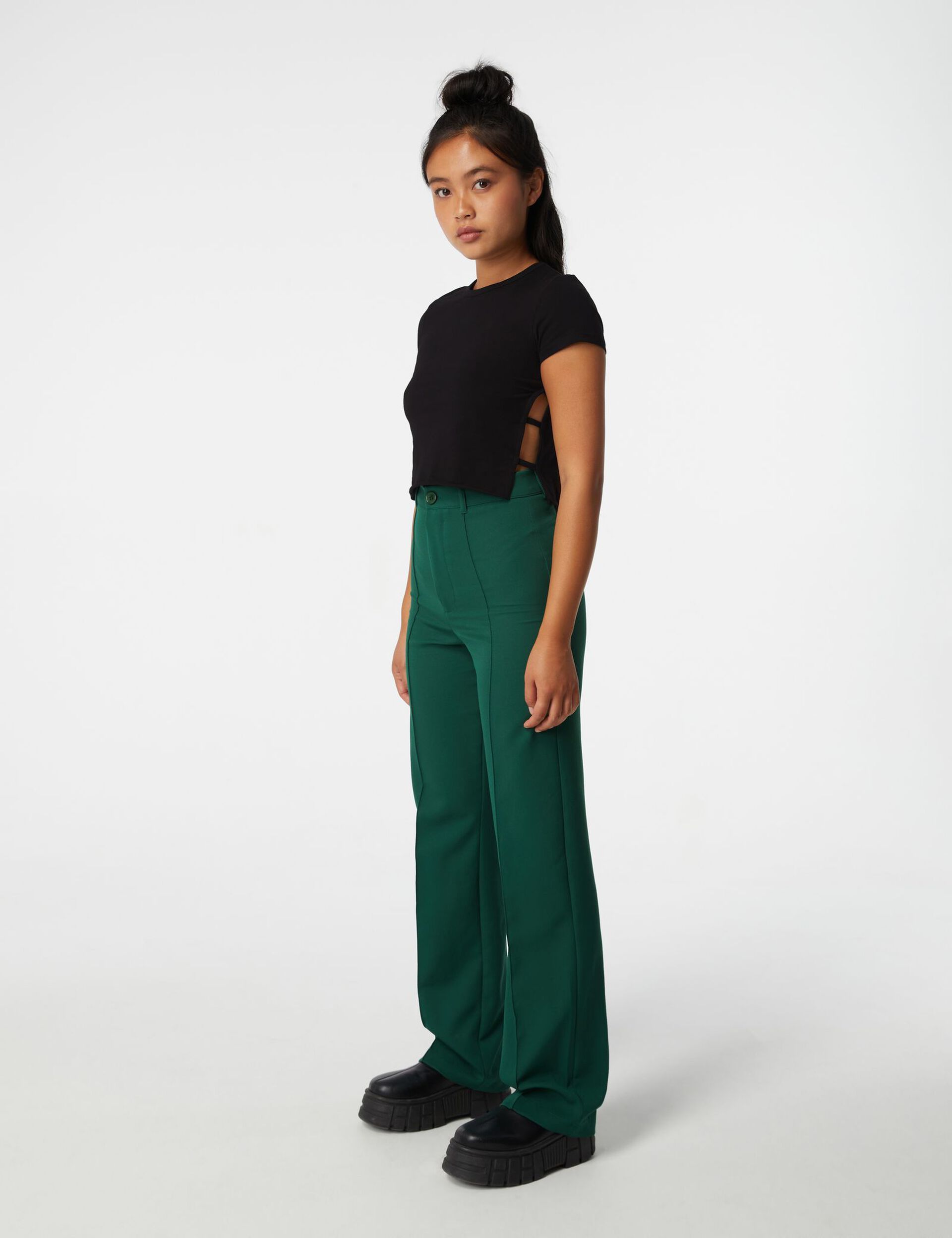 Pantalon tailleur avec plis vert foncé