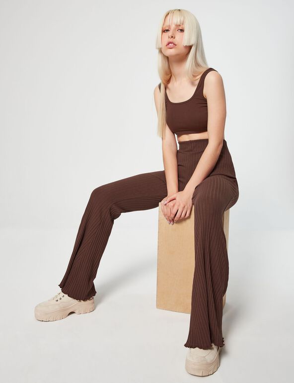 Ribbed flared trousers woman