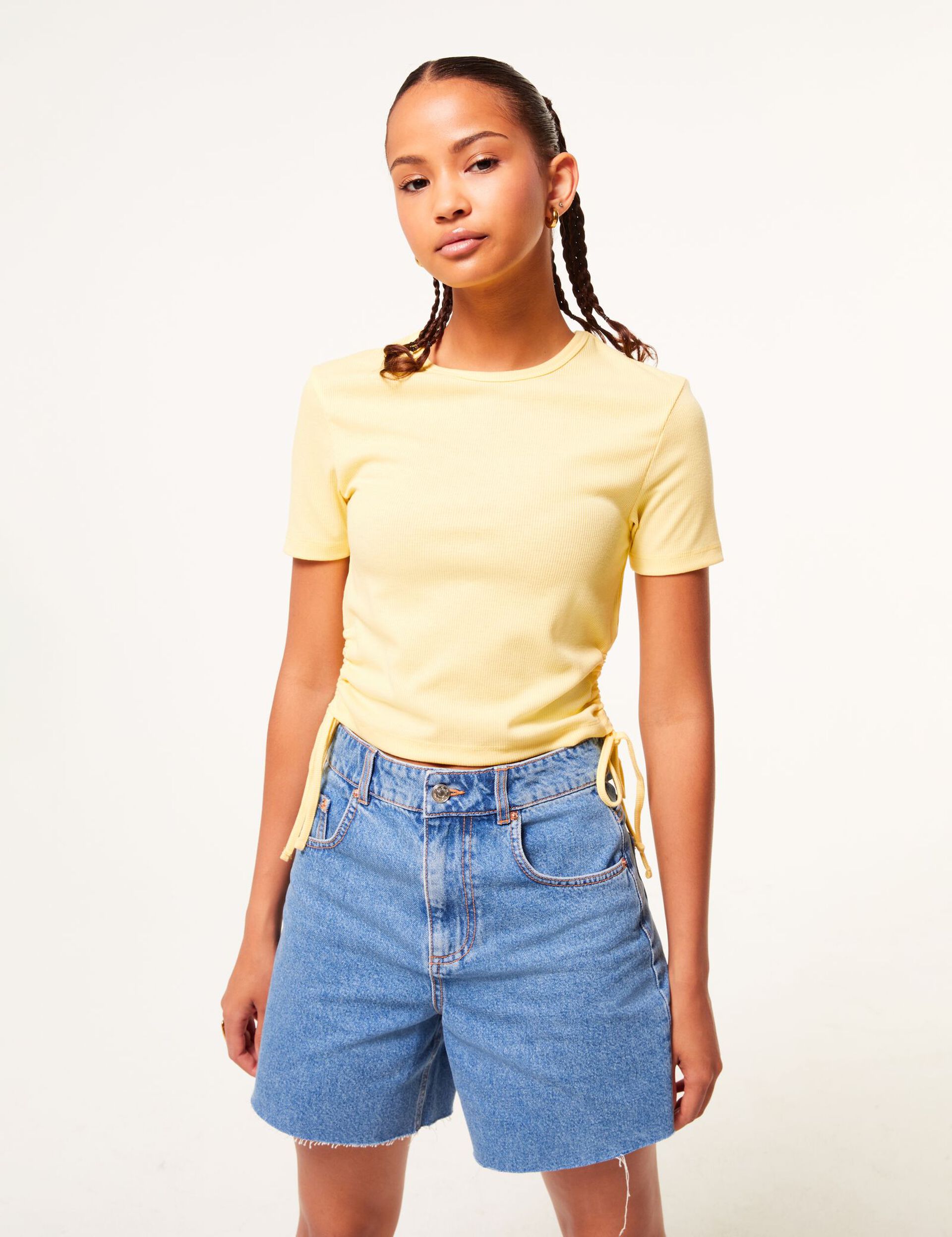 Tee-shirt jaune côtelé avec liens à nouer