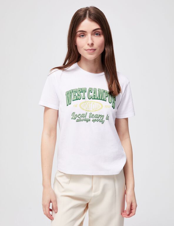 Tee-shirt blanc et vert à message ado