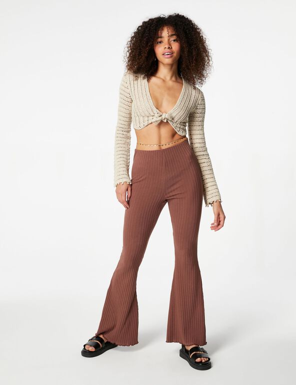 Ribbed flared trousers woman