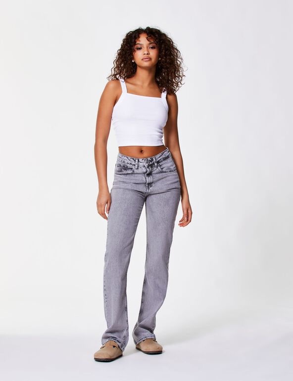 Jean Straight taille basse gris ado