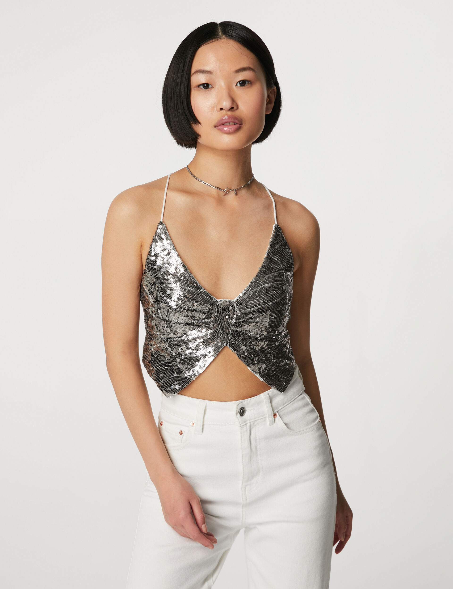 Backless butterfly top with sequins