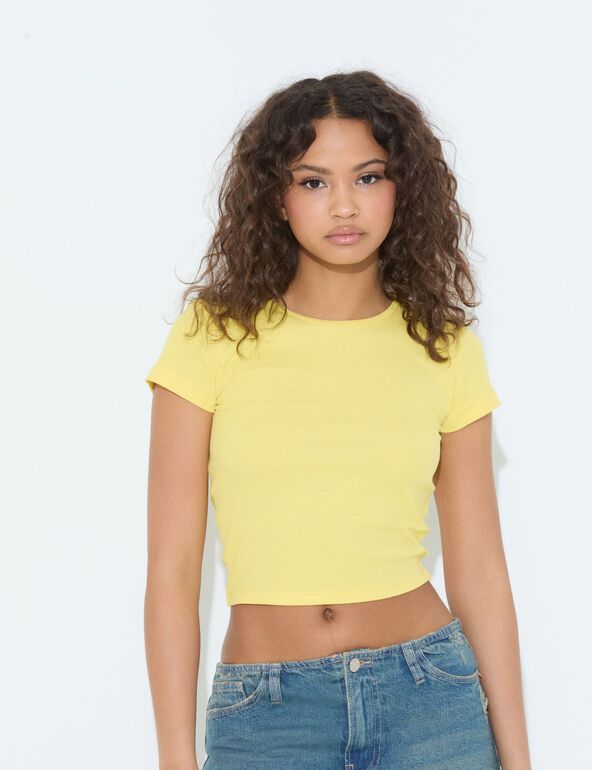 T-shirt basic côtelé jaune teen