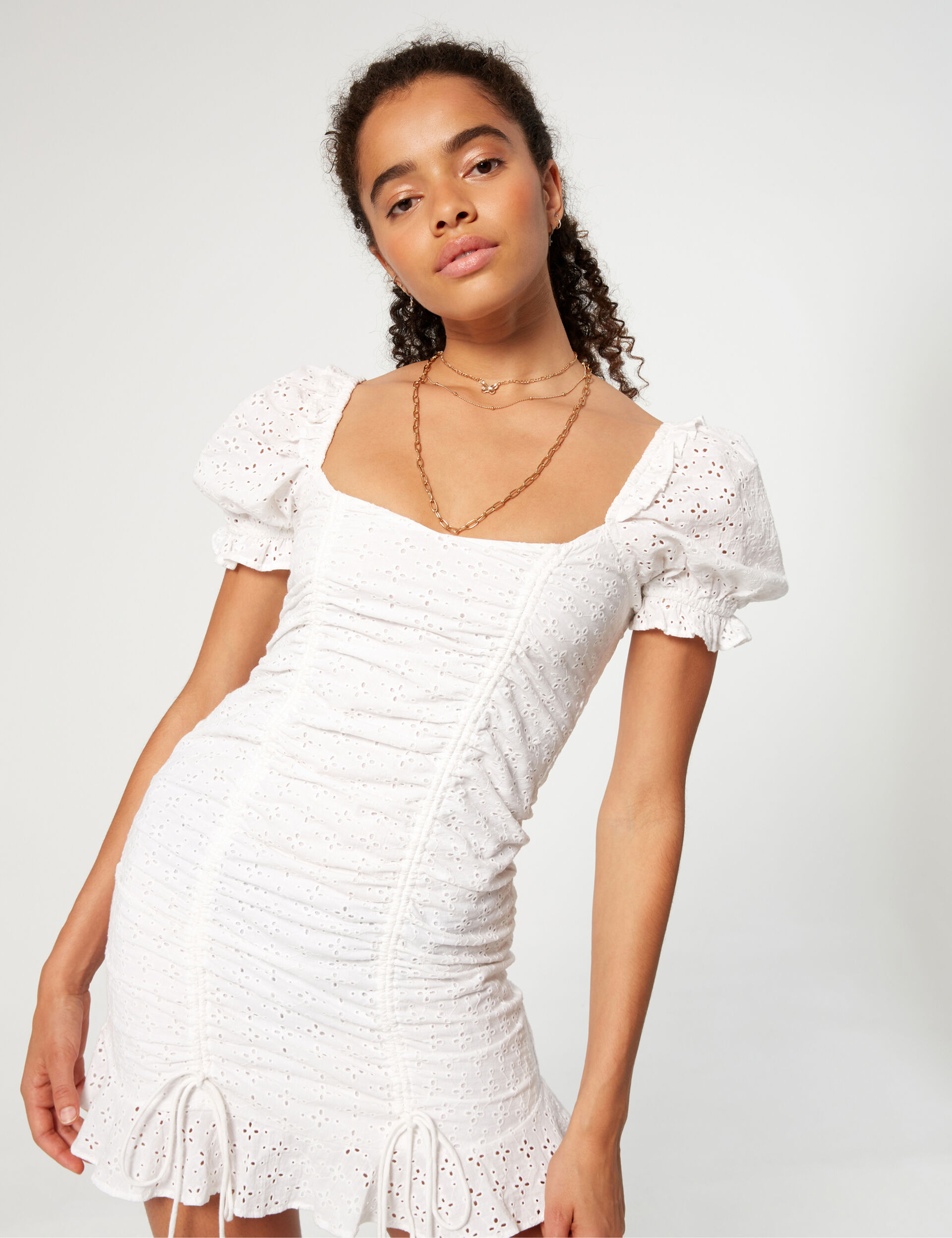 Embroidered dress with frills