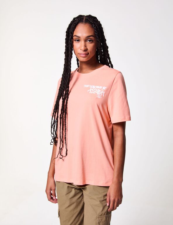 T-shirt oversize corail à message teen