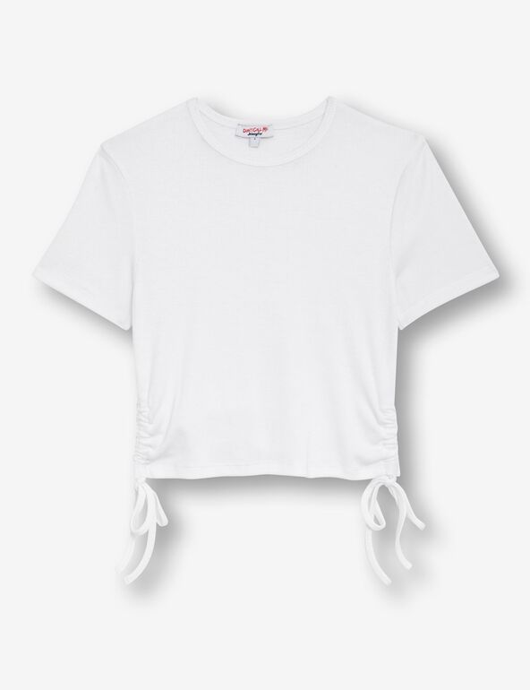 Tee-shirt blanc côtelé avec liens à nouer 