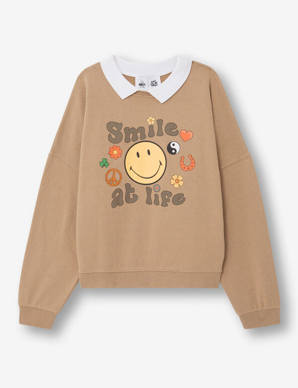Smiley sweatshirt with shirt collar