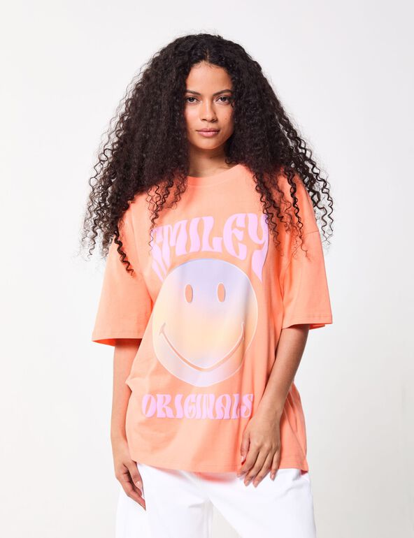 T-shirt oversize orange imprimé Smiley Originals X Jennyfer ado