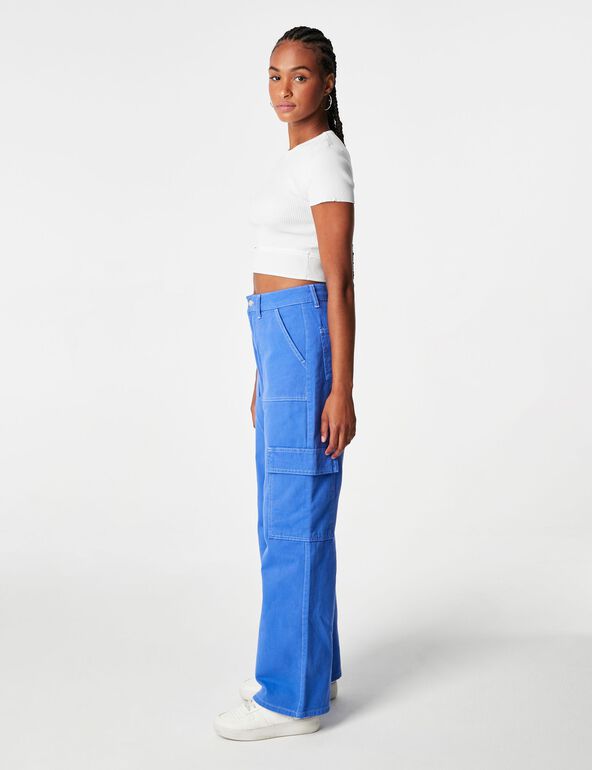 Pantalon cargo bleu femme