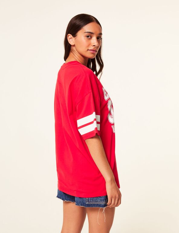 Tee-shirt oversize imprimé rouge et blanc fille