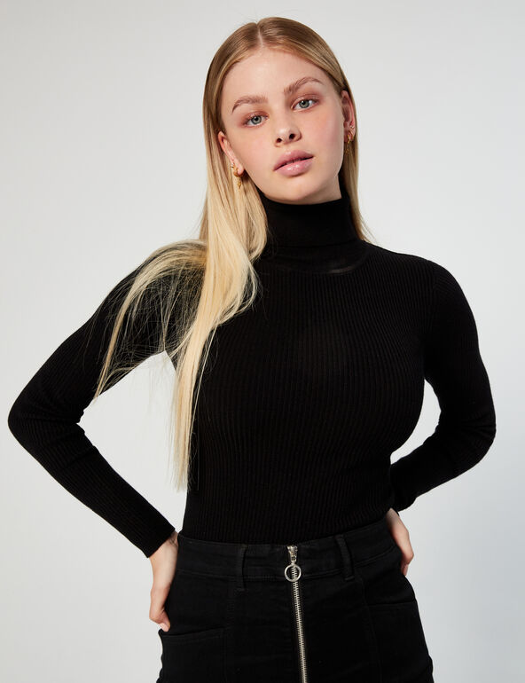 Ribbed polo-neck jumper teen