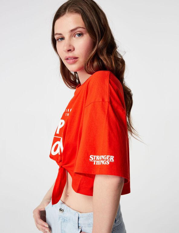 Tee-shirt rouge Stranger Things à nouer fille