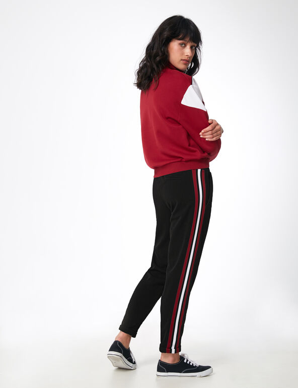 Black and burgundy joggers with striped side trim detail teen