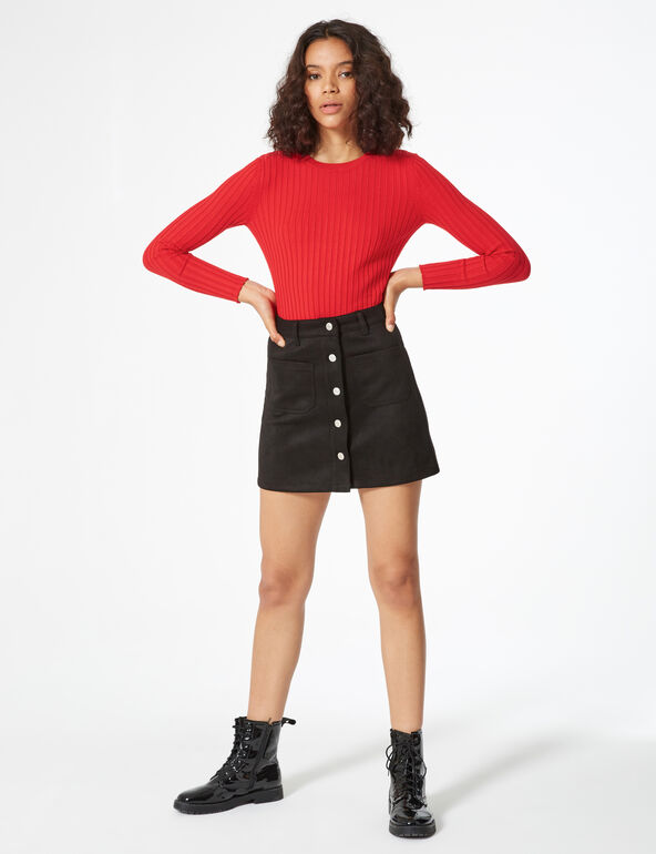 Buttoned faux-suede skirt teen