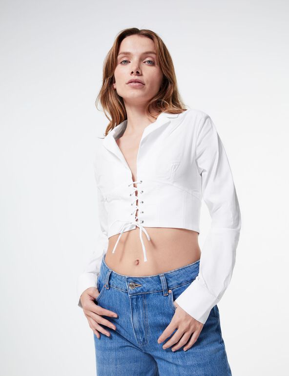 Chemise top courte blanche effet corset avec liens à nouer ado