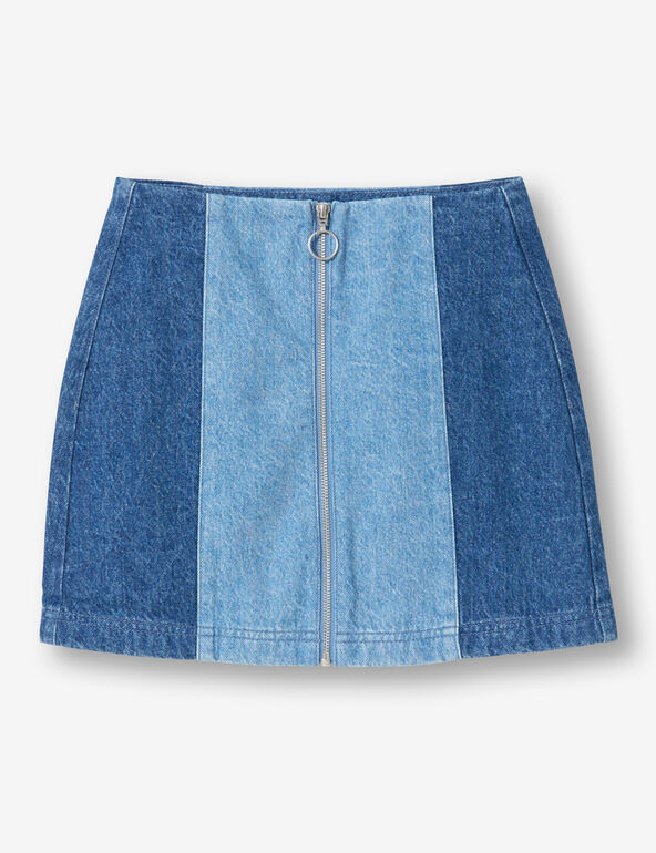 Two-tone denim skirt